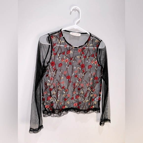 Black Sheer Embroidered top - Picture 1 of 2